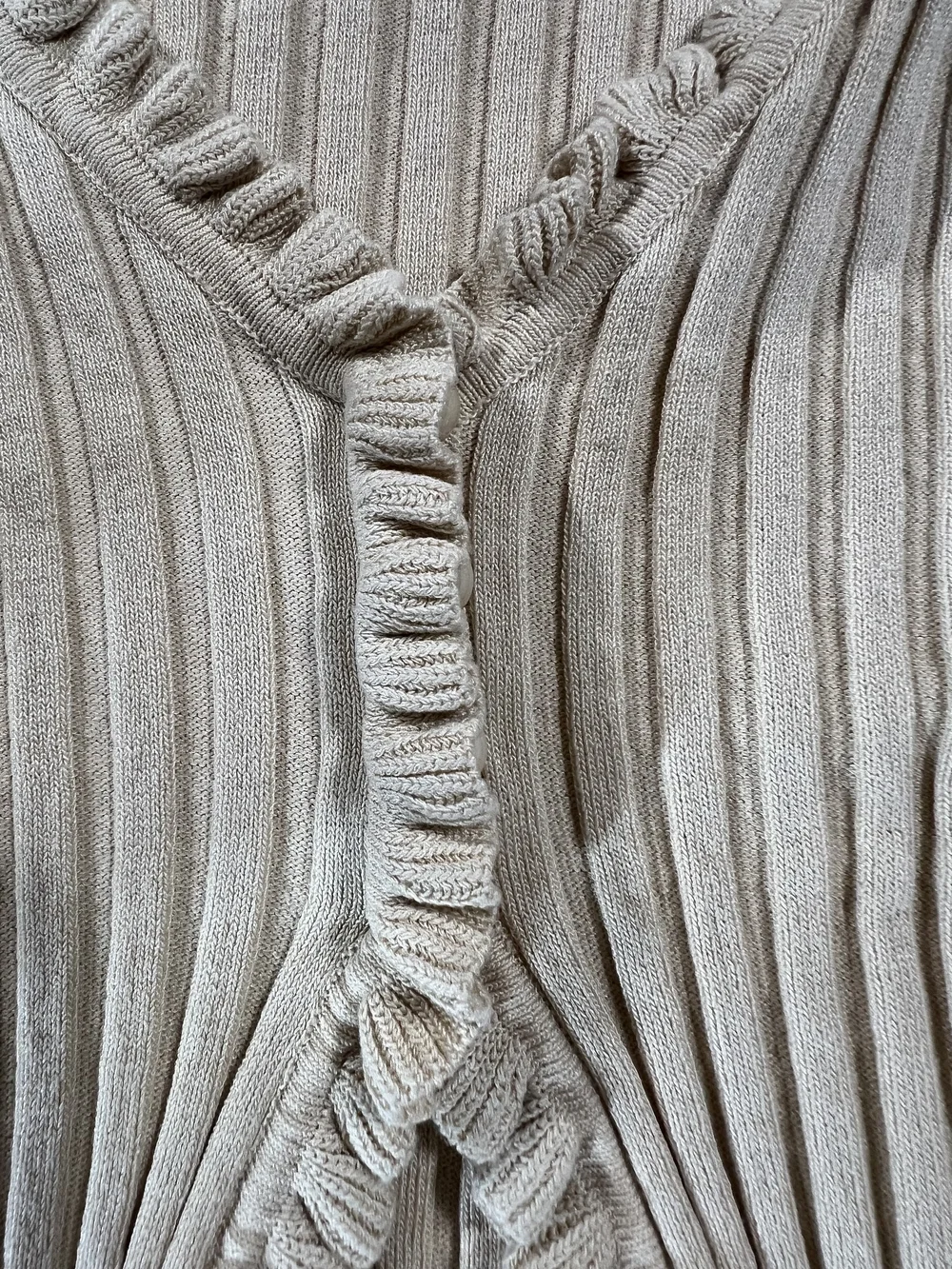 Ribbed Ruffle-Trim Beige Blouse - Picture 6 of 6